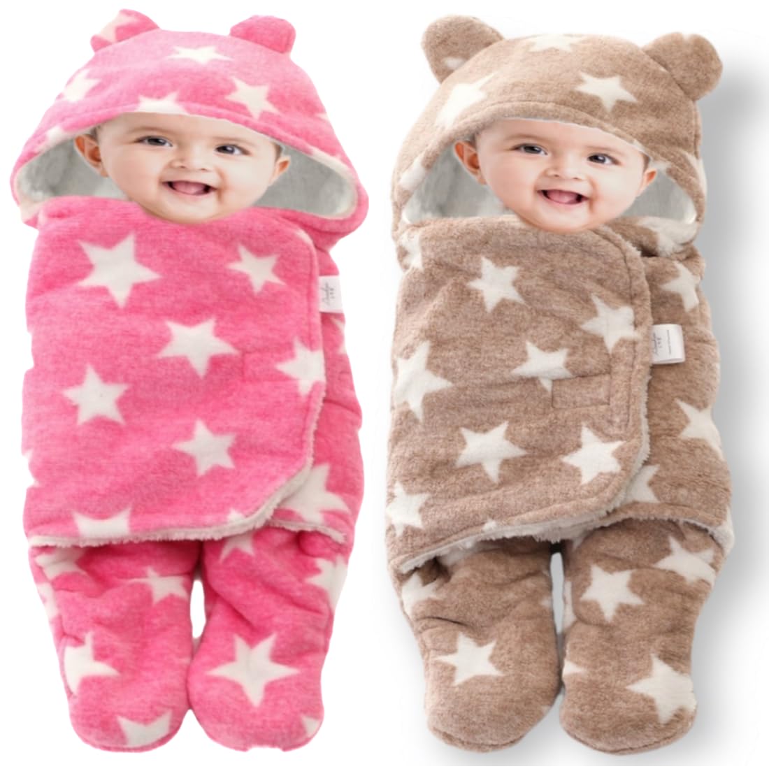 BRANDONN Baby Blankets New Born Combo Pack of Wearable Swaddle Wrapper Security Blanket for Kids for 0-6 Month Babies (Beige, Pink, 70 cm x 70 cm)