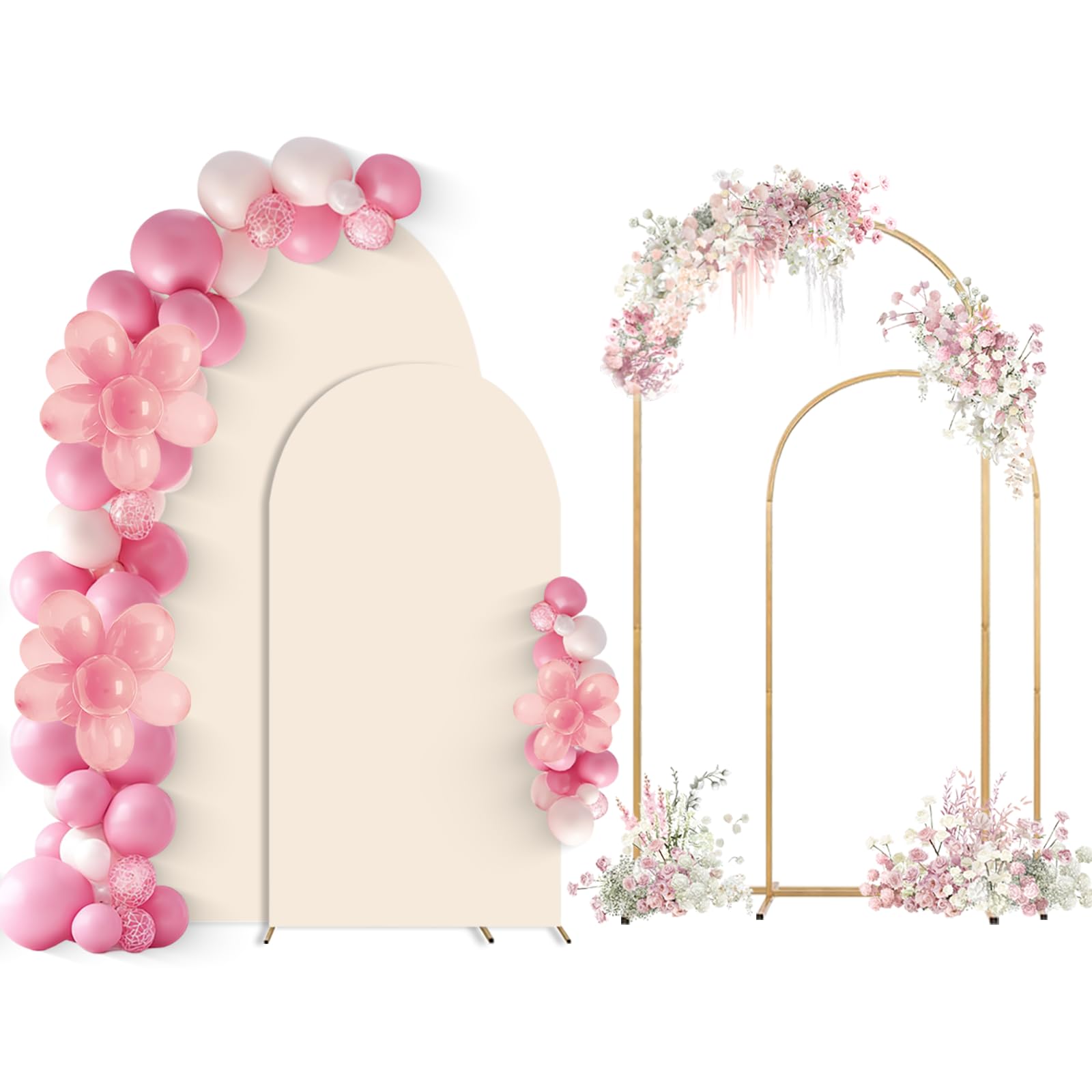 Photo 1 of SuuWoee Wedding Arch Backdrop Stand Set of 2 With Beige Cover (7.2FT+6FT)