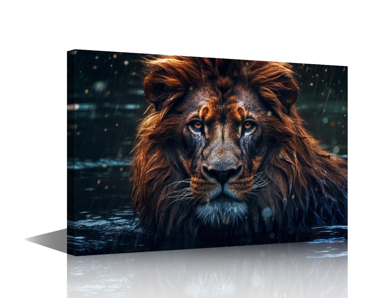 Portrait of Male Lion in the Water Prints on Canvas for Living Room Wildlife Theme Paintings Wall Decor Wild Lion Posters for Bedroom Decor for Bedroom Office House Decorations 12" Wx18 Hx1 Panel