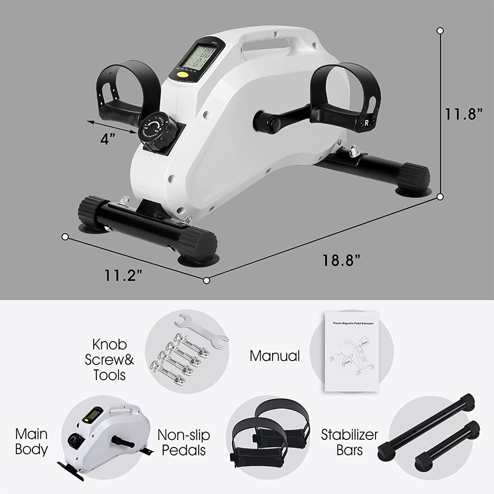 Esercitatore a pedale sotto la scrivania - Mini macchina ambulante portatile per esercizi, attrezzo ginnico per pedali per anziani, gamba del braccio del ciclo del piede dell'attrezzo ginnic