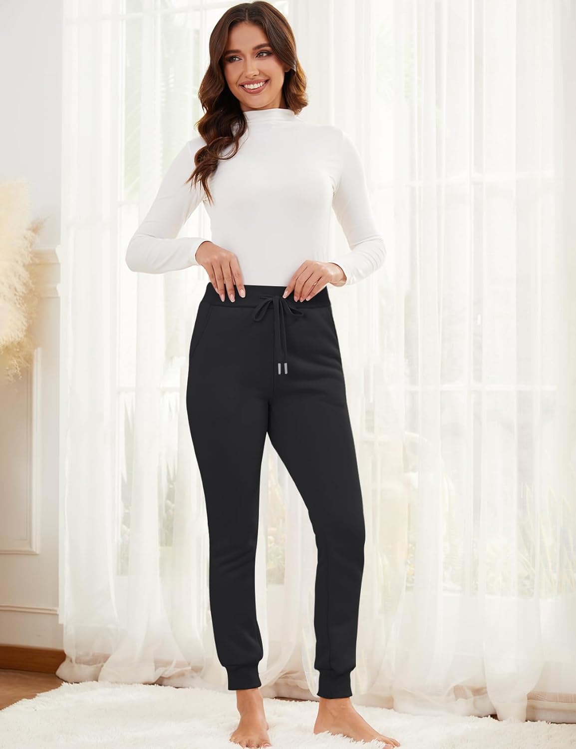 Gihuo Women's Sherpa Lined Sweatpants Winter Warm Fleece Jogger Pants - Image 3