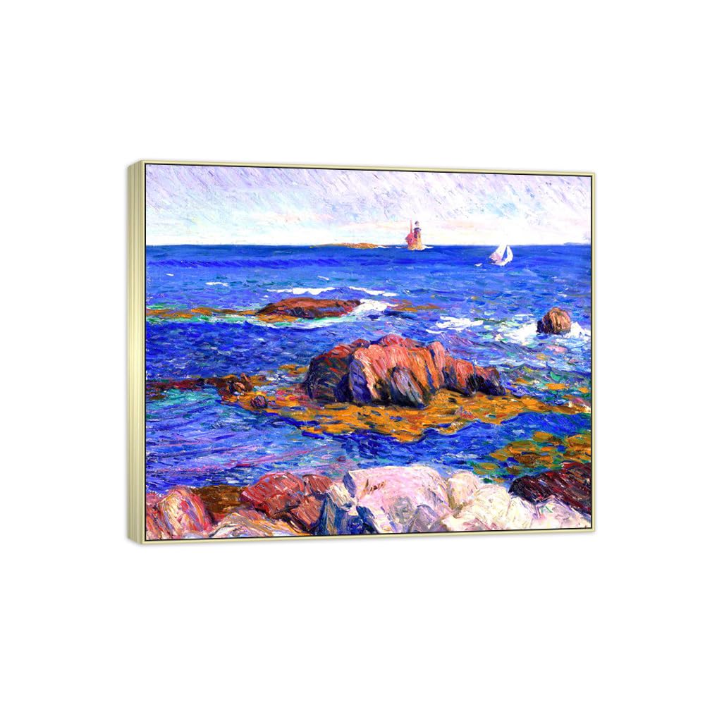 SDYSKKUG William Glackens Canvas Wall Art Prints for Living Room. Lighthouse 85x70cm Silver Frame
