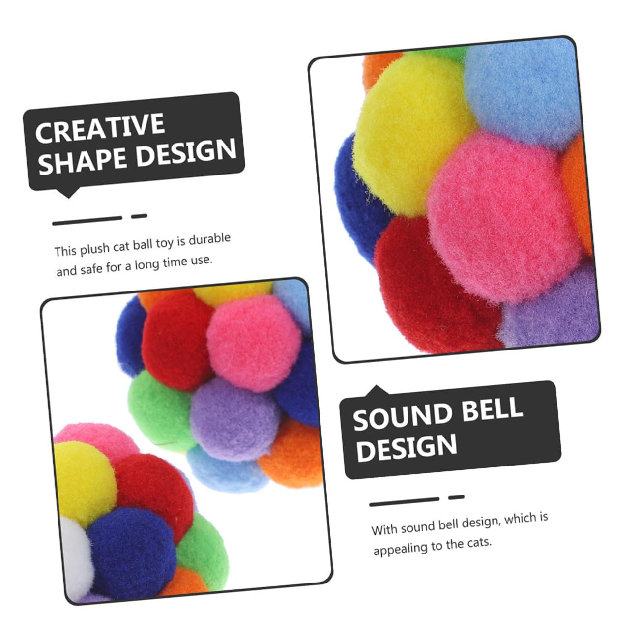 FRCOLOR Lot de 4 Balles Jouets pour Chats D'intérieur en Peluche avec Clochettes pour Garder Le Chat Actif et Aiguiser Ses Griffes