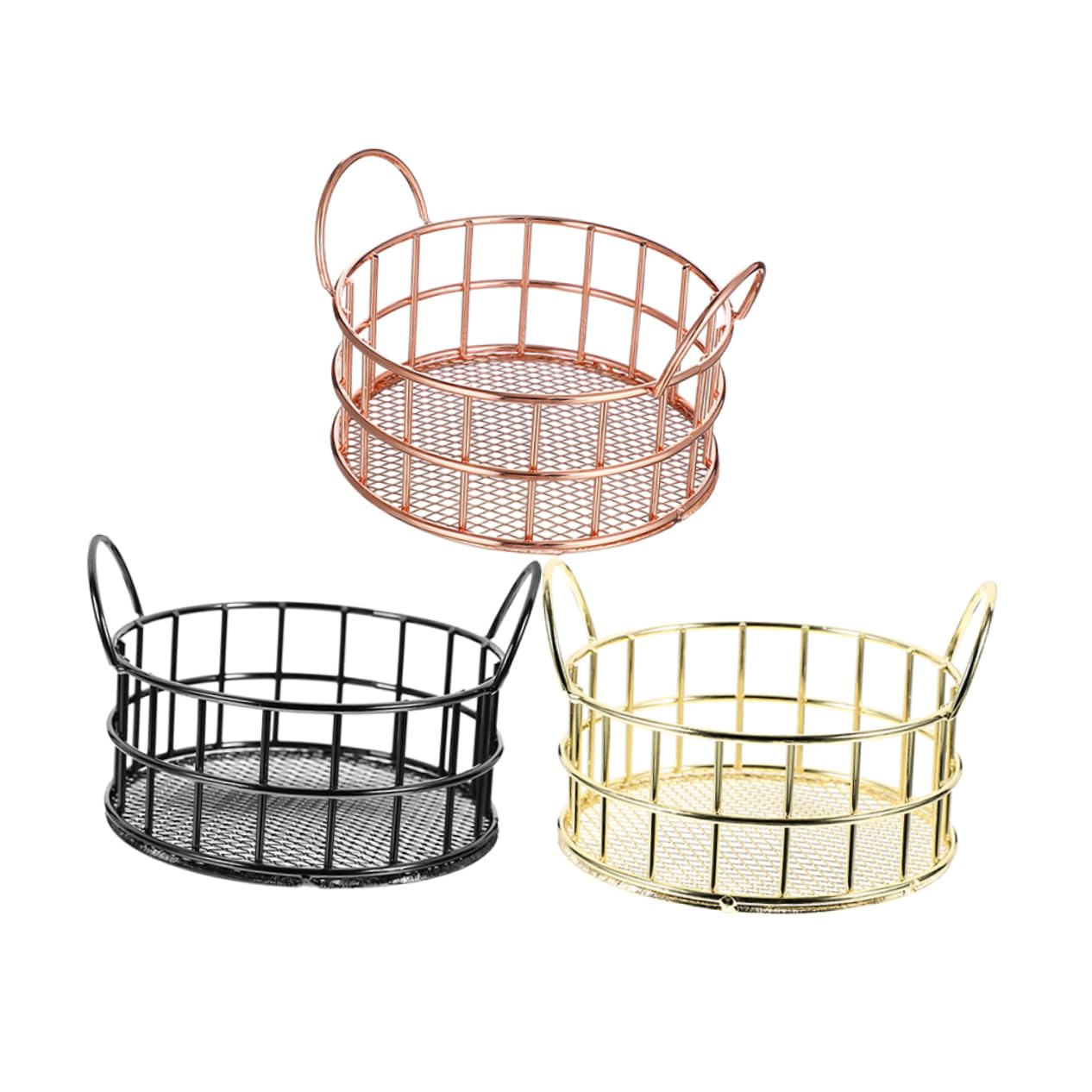 HOMSFOU 3pcs Wire Baskets Mesh Open Storage Bin for Organizing Paper Clips Jewelry Makeup Skincare and More Stylish Countertop Organizer