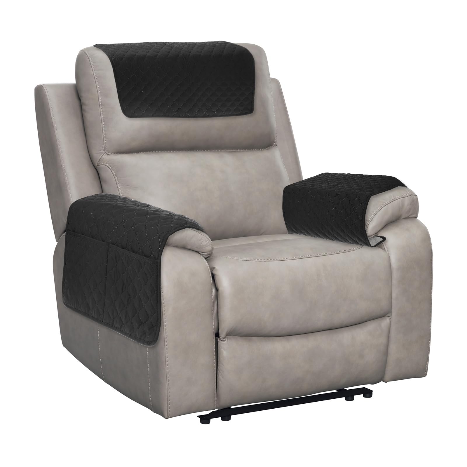 sourcing map 3 PCS Armrest Covers, Couch Arm Cover Furniture Protect Slide Recliner Chair Armchair Covers with Side Storage Pocket for Sofa Recliner, Black