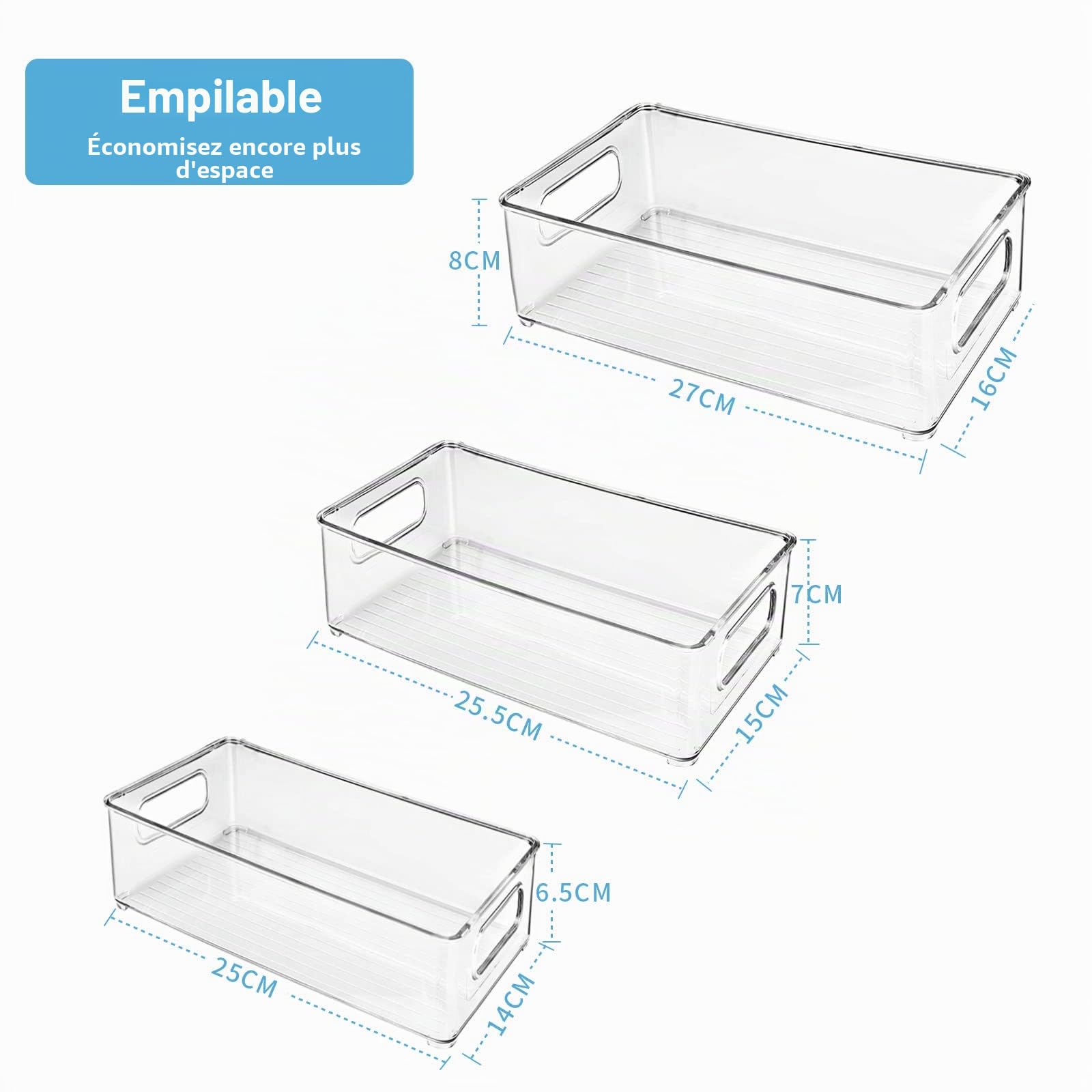 Boite de Rangement Frigo Transparent, Empilable Organisateur Frigo pour le Réfrigérateur, la Cuisine, le Garde-manger, les Armoires et les Comptoirs