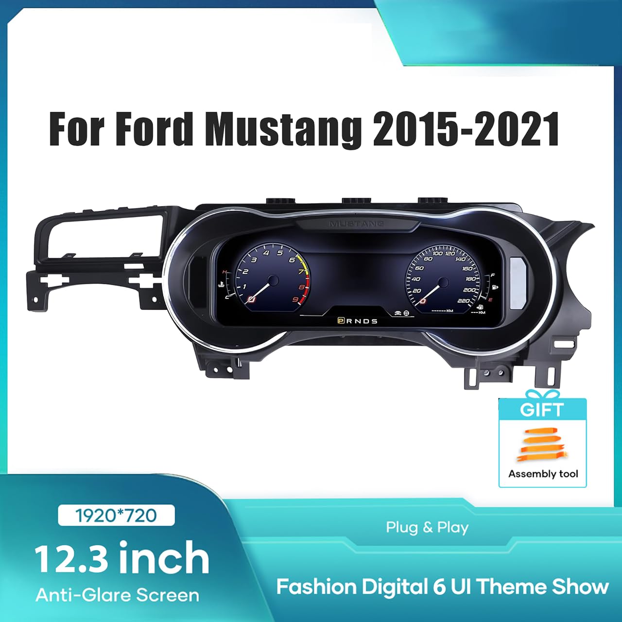 12.3 inch Digital Dash Instrument Cluster for Ford Mustang 2015-2021 Digital Cluster Instrument Speedometer Replacement