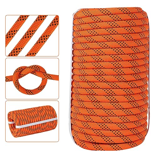 Lucky Monet 5/8 Inch x 100 Feet Arborist Bull Rope - High Strength 8200 Lb Breaking Strength Double Braid Rope Tree Felling Rope Outdoor Polyester Rope for Hiking Camping, Orange