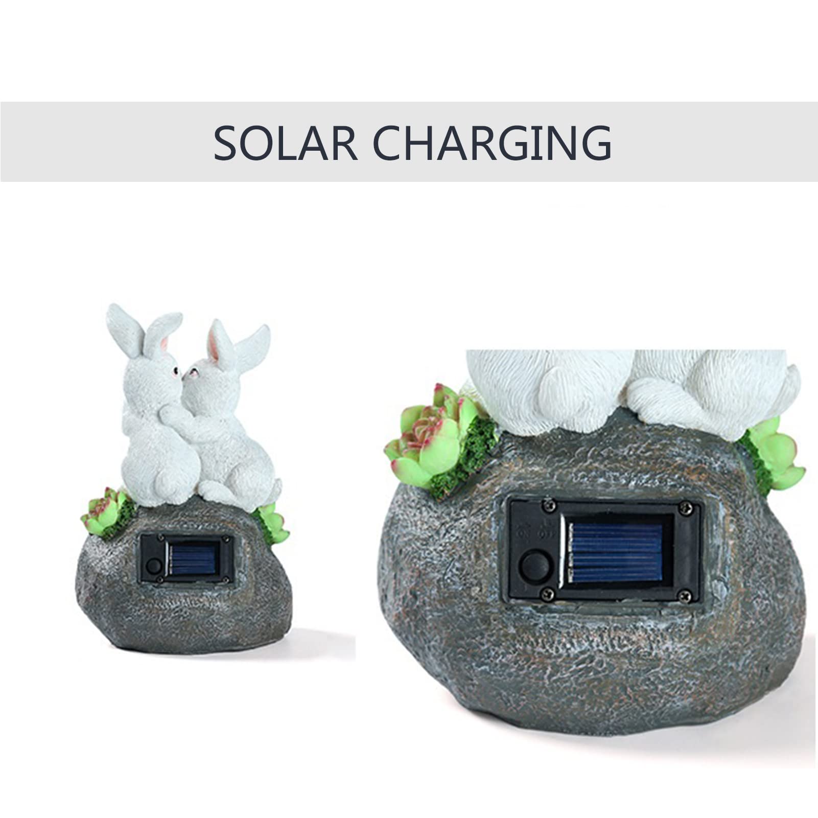 Zewnętrzna lampa solarna przytulająca figura królika, ozdoba ogrodowa lub tarasowa LED ze światłami zasilanymi energią słoneczną, solarne lampy ogrodowe, ozdoby ze zwierzętami LED, dekoracja prezent