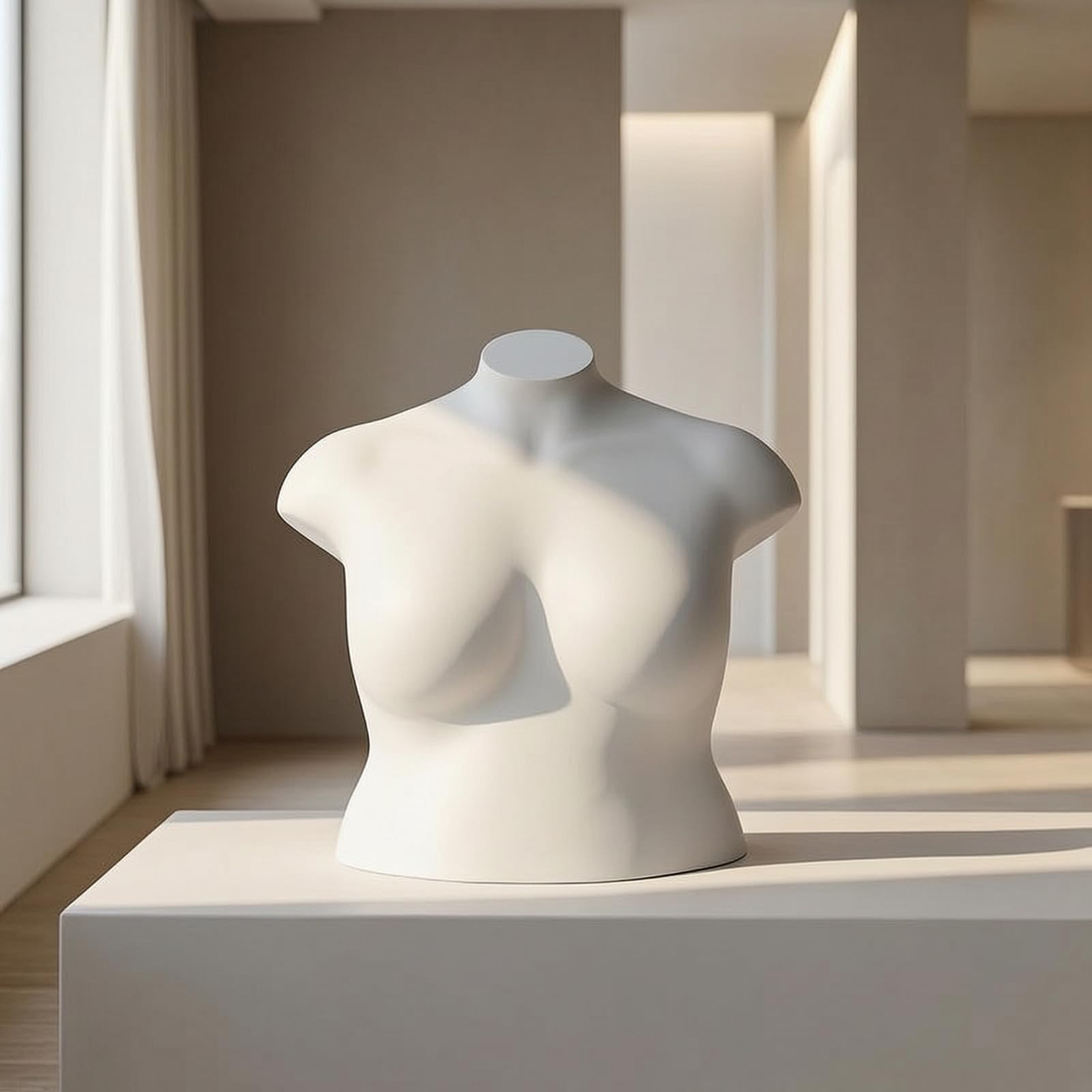 Manichino Donna Torso Esposizione Busto Tronco Forma Statua con Linea Moderna Aperto Che Facilita l'Abbigliamento Finitura Modellata Materiale , Grande