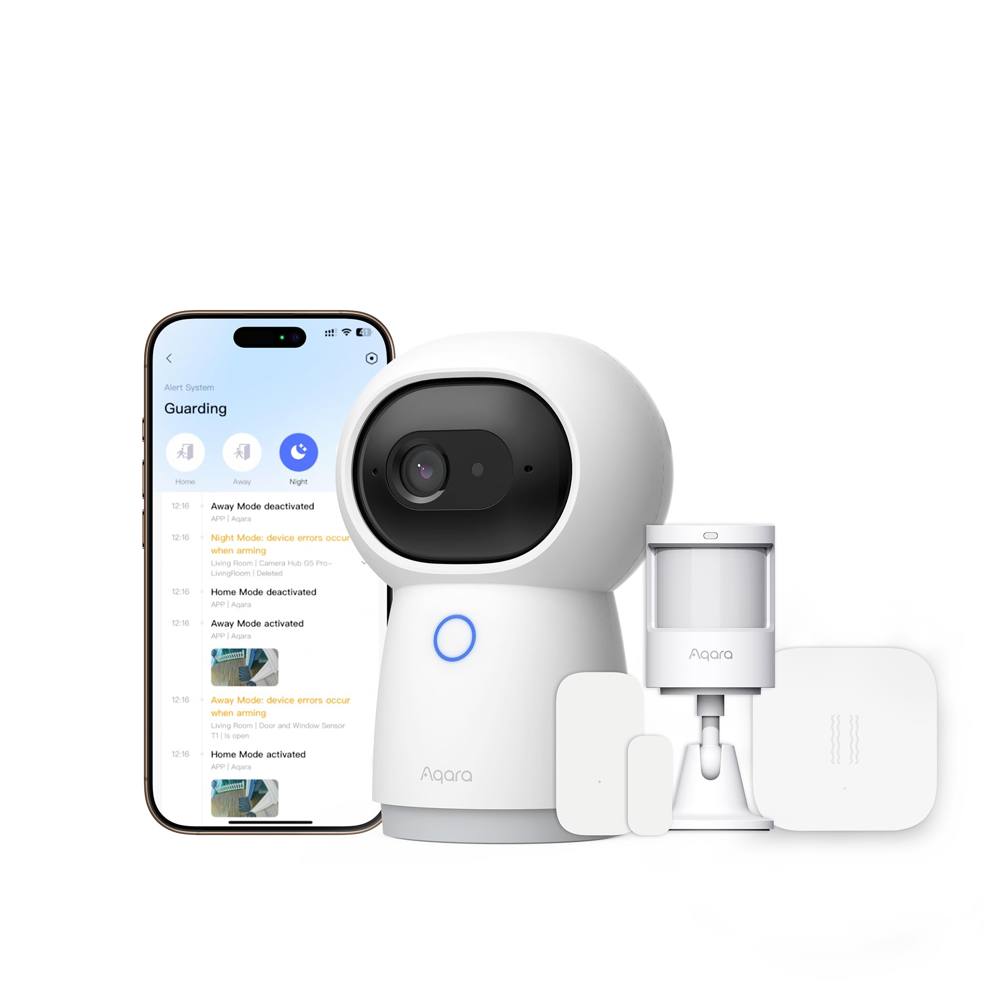 Aqara Camera Protect Kit Y100-4 Piece Wireless Home Security System with 2K Camera Hub G3, 3 Smart Sensors, HomeGuardian, Local Automation & 24/7