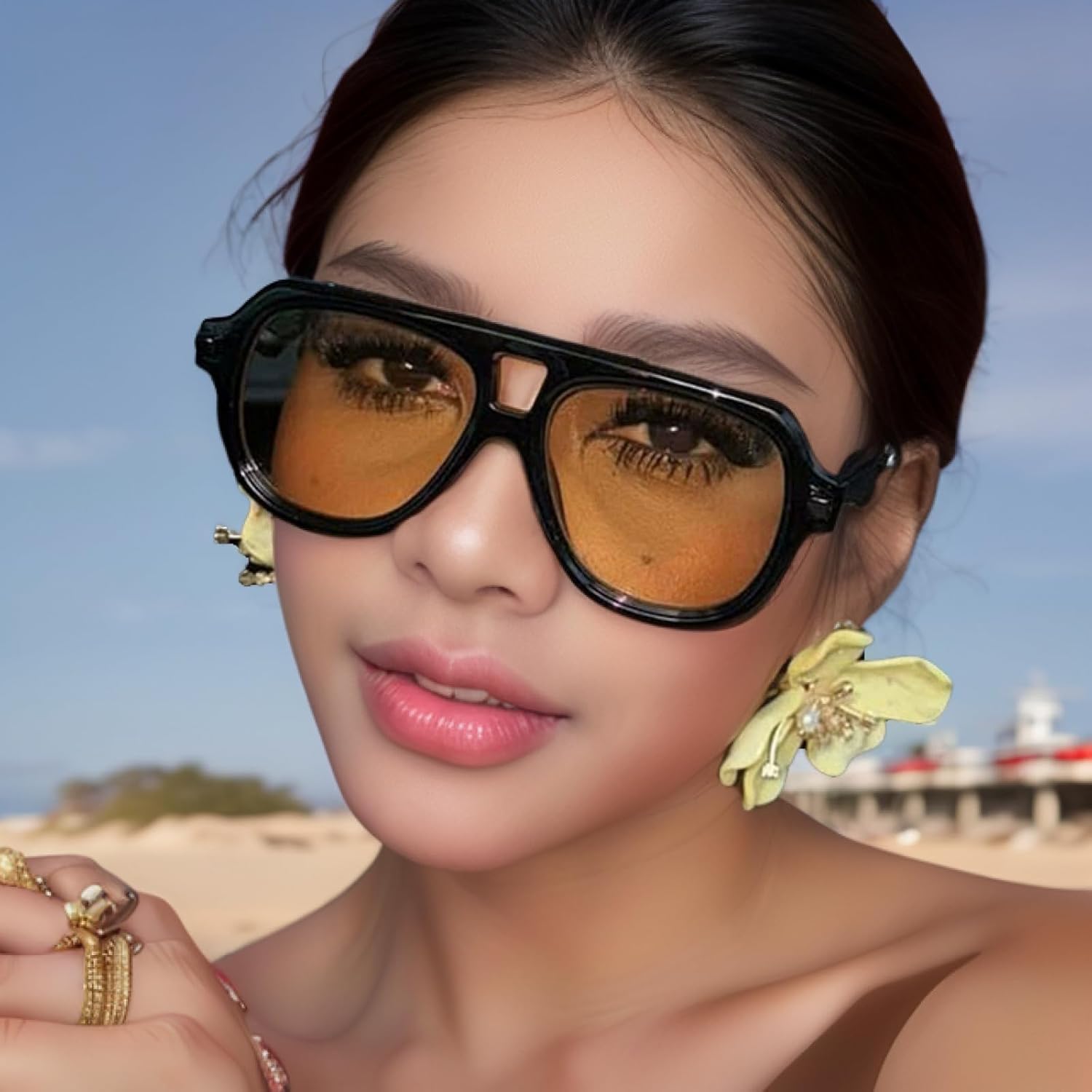 willochra Retro Double Bridges Pilot Men Rivets Sunglasses Fashion Clear Gradient Shades UV400 Women Punk Sun Glasses - Image 4