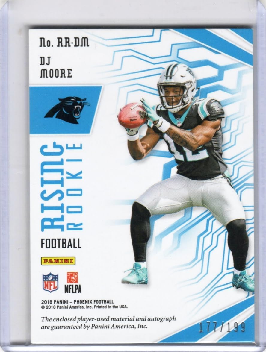 DJ Moore Rising Rookie Autographed Memorbilia Patch & Serial Numbered # 177/199 Collectible Football Card - 2018 Phoenix Rookie Football Card #RR-DM (Panthers)