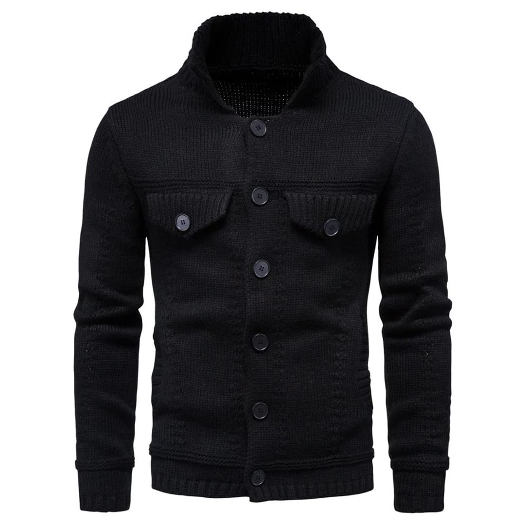 Zadaos Męski sweter z dzianiny, ciepły i grubszy w zimie, kardigan z długim rękawem, klapa, odzież robocza, kardigan, sweter, ciemnoszary, XXL