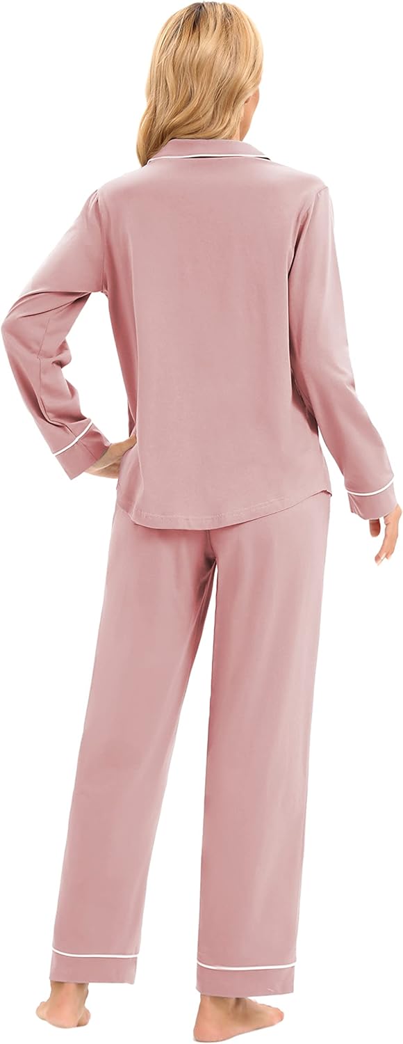 LUBOT 100% Cotton Pajamas for Women PJ Set Soft Button-Down 2 Piece Set Knitted Long Sleeve Sleepwear Loungewear XS-XXL - Image 5