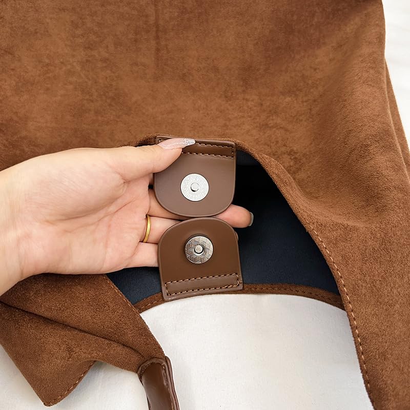 Faux Suede All-Match Shoulder Bag Trendy Tote Commute Handbag with Purse (Brown)4