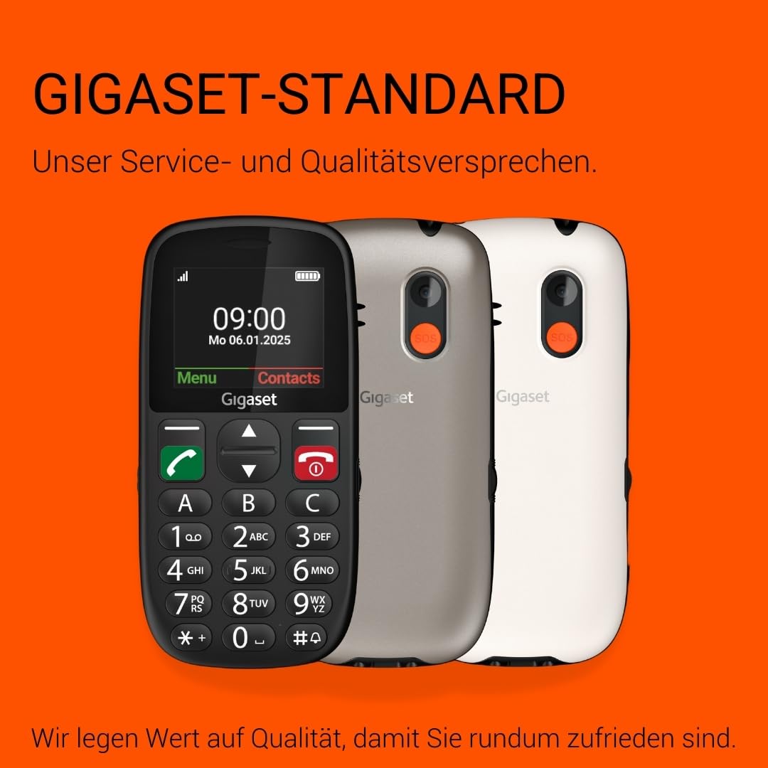 Gigaset GL395 Mobiltelefon – einfache Bedienung für Senioren, große Tasten & SOS-Notruftaste – Staub- & spritzwassergeschützt IP44 Schutzklasse – ohne Vertrag – 2,2 Zoll TFT-Farbdisplay, Titanium