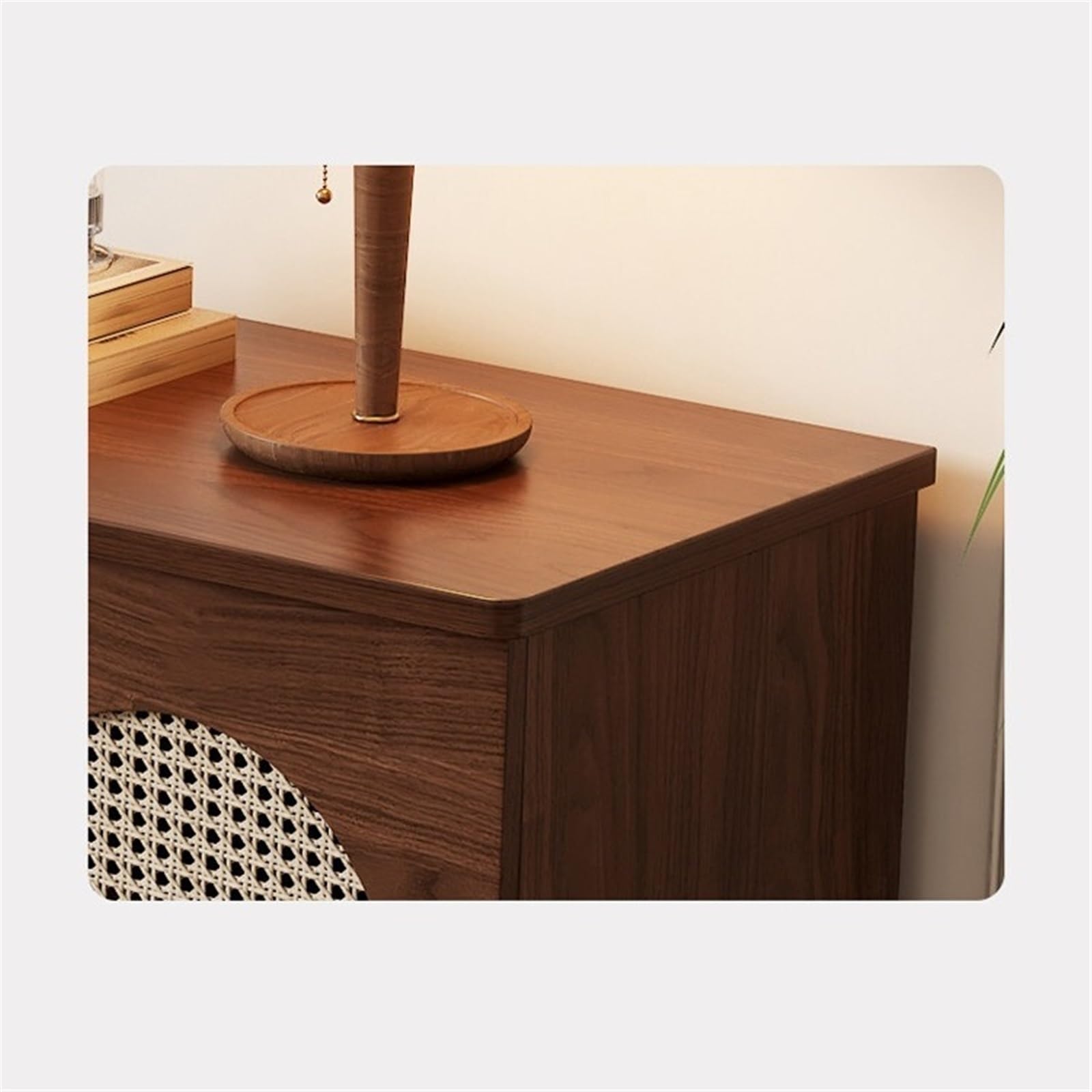 Console multimediale Mobile TV da soggiorno in stile vintage intrecciato in rattan retrò portaoggetti a terra Centro di intrattenimento