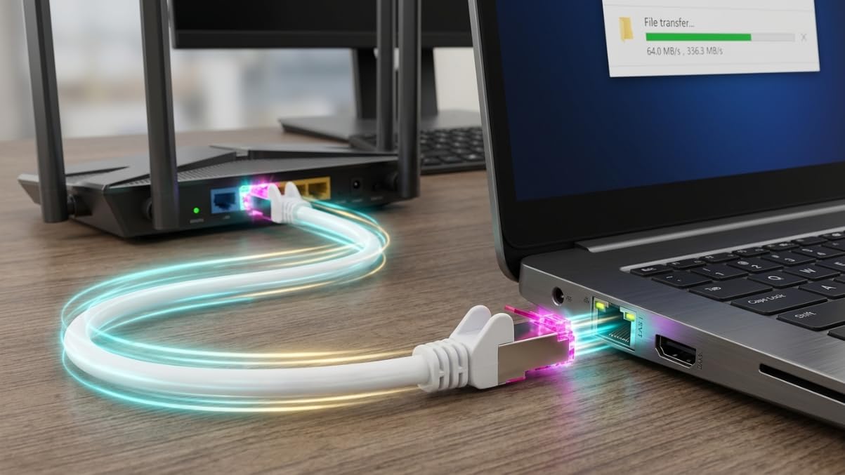 Cable de red AmzNet CAT6a 50 m – negro – 1 unidad | S/FTP PiMF | Certificado GHMT | 10 Gb/s | 500 MHz | Cobre Cu | libre de halógenos | Cable de par trenzado RJ45