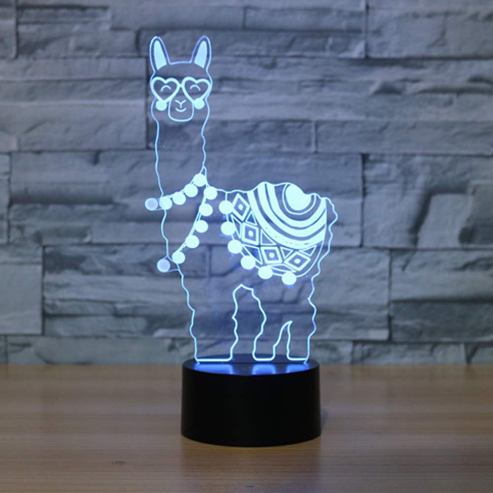 HPBN8 3D Schafe/Alpaka LED Tischlampe - 7 Farbwechsel, Touch-Bedienung, USB-Betrieb, Optische Illusion Für Kinderzimmer & Deko