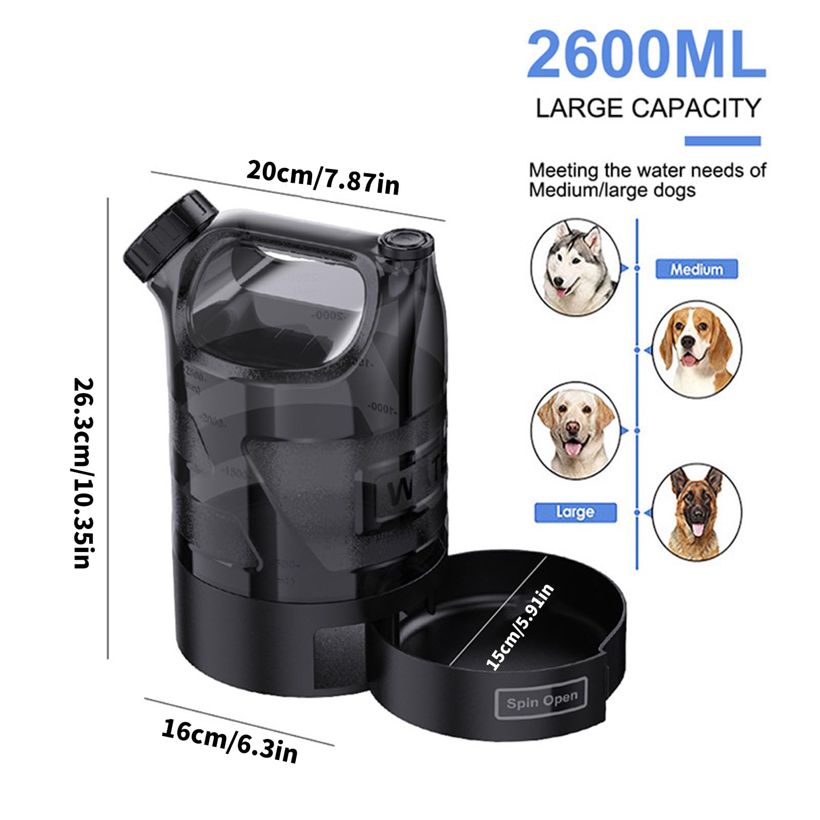 Pratica Bottiglia d ' Acqua per Cani dal Design Resistente alle perdite con Guarnizione in Silicone per Avventure a Piedi Escursioni Borraccia per Animali Domestici