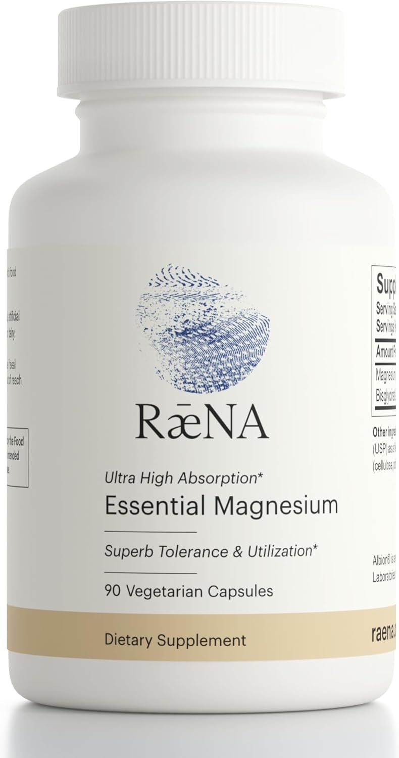 Raena Magnesium – Magnesium for Energy, Muscle Function, Bone Health & Overall Wellness - 90 Capsules, 30-Day Supply