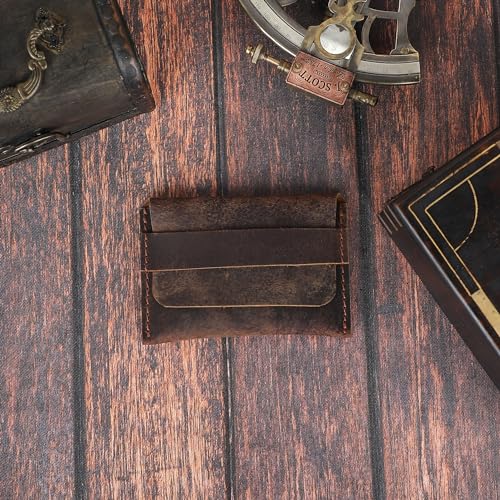 Distressed Leather Business Card Holder, Slim Credit Card Wallet for Men and Women, Vintage Brown Leather, Compact, Minimalist Card Organizer for Pocket or Purse, Stylish, Durable Card Case2
