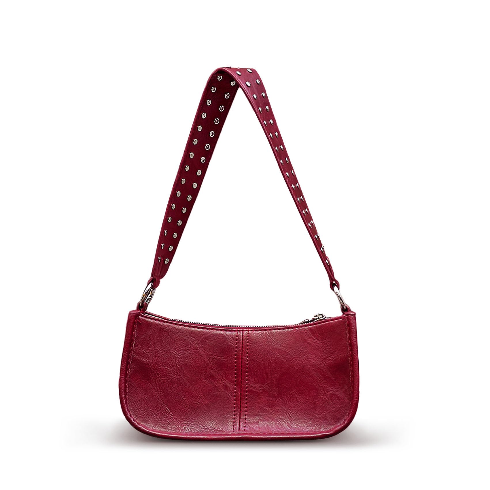 VESONNY Shoulder Bags for Women - Retro Y2K Studded Crossbody Clutch with 2 Removable Straps Burdundy Purse Crossbody Bag Clutch Tote Leather Handbag