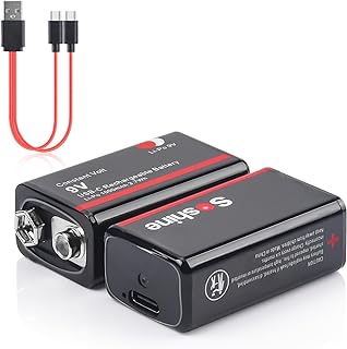 9V Rechargeable Batteries, USB C 9 Volt Battery with Type C Fast Charing Cable for Smoke Detectors,Medical Devices,Clocks (2pcs)
