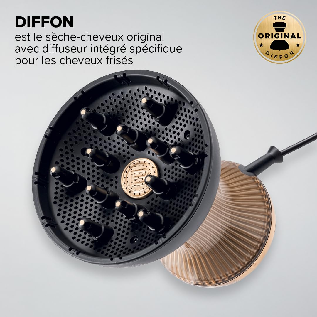 Bellissima Diffuseur D'Air Chaud XL Céramique + Huile D'Argan Pour Cheveux Bouclés - Diffon Supreme Sèche Cheveux + Diffuseur Ionique Tout-en-Un - 2 Vitesses, 3 Températures - Séchage Doux Et Naturel