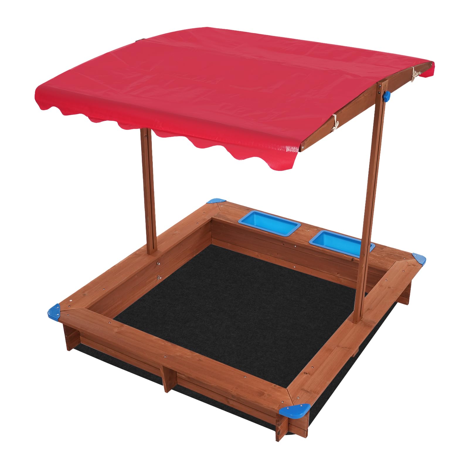 Arenero de madera con cubierta, arenero infantil para el jardín, para patios traseros, jardines, terrazas, playas o parques infantiles, 3 – 14 años, capacidad de carga 100 kg, rojo