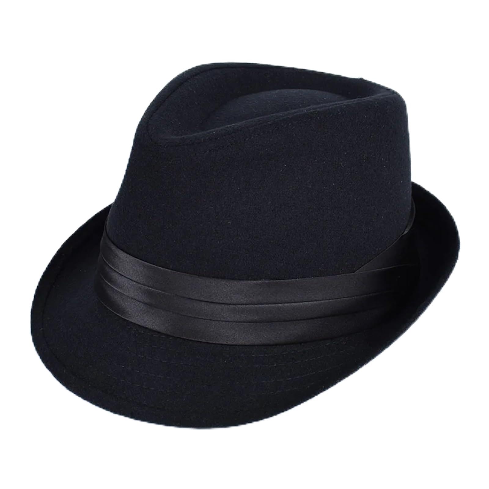 Fedora Uomo Cappello Classico da Uomo Fedora Cappello a Cilindro Trilby Casual a Maniche Corte Cappello Elegante con Nastro Jazz Cappello Fedora in Feltro Nero