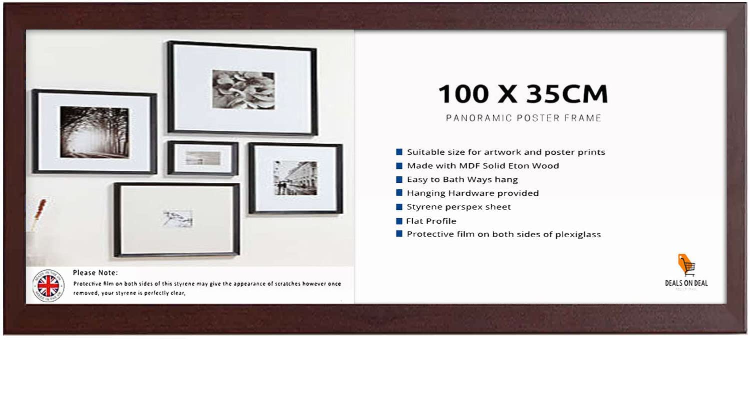 DEALS ON DEAL Panoramic Picture Frame 100cm x 35cm Picture Frames Photo Frames Poster Frame Portrait & Landscape Poster, Photo, Art or Print Frame Ideal for Home or Office Decor (Mahogony)
