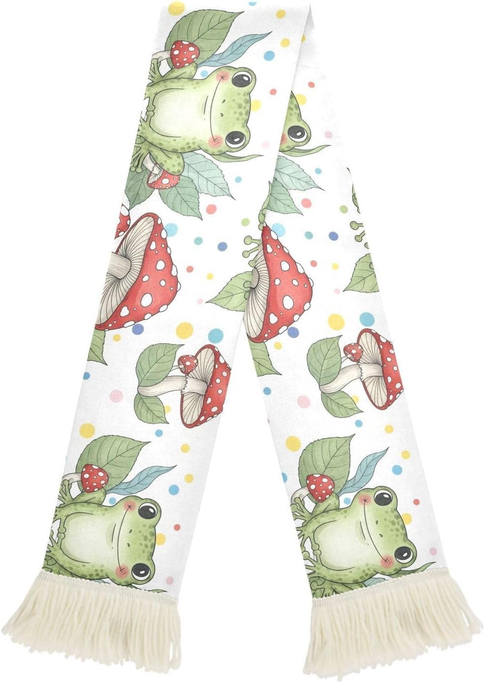 CHIFIGNO Frogs Red White Mushrooms Sports Fan Scarf Sweat Towel, Quick Dry Polyester Soccer Scarf for Cheering, Soft Rally Towel with Fringe Ends