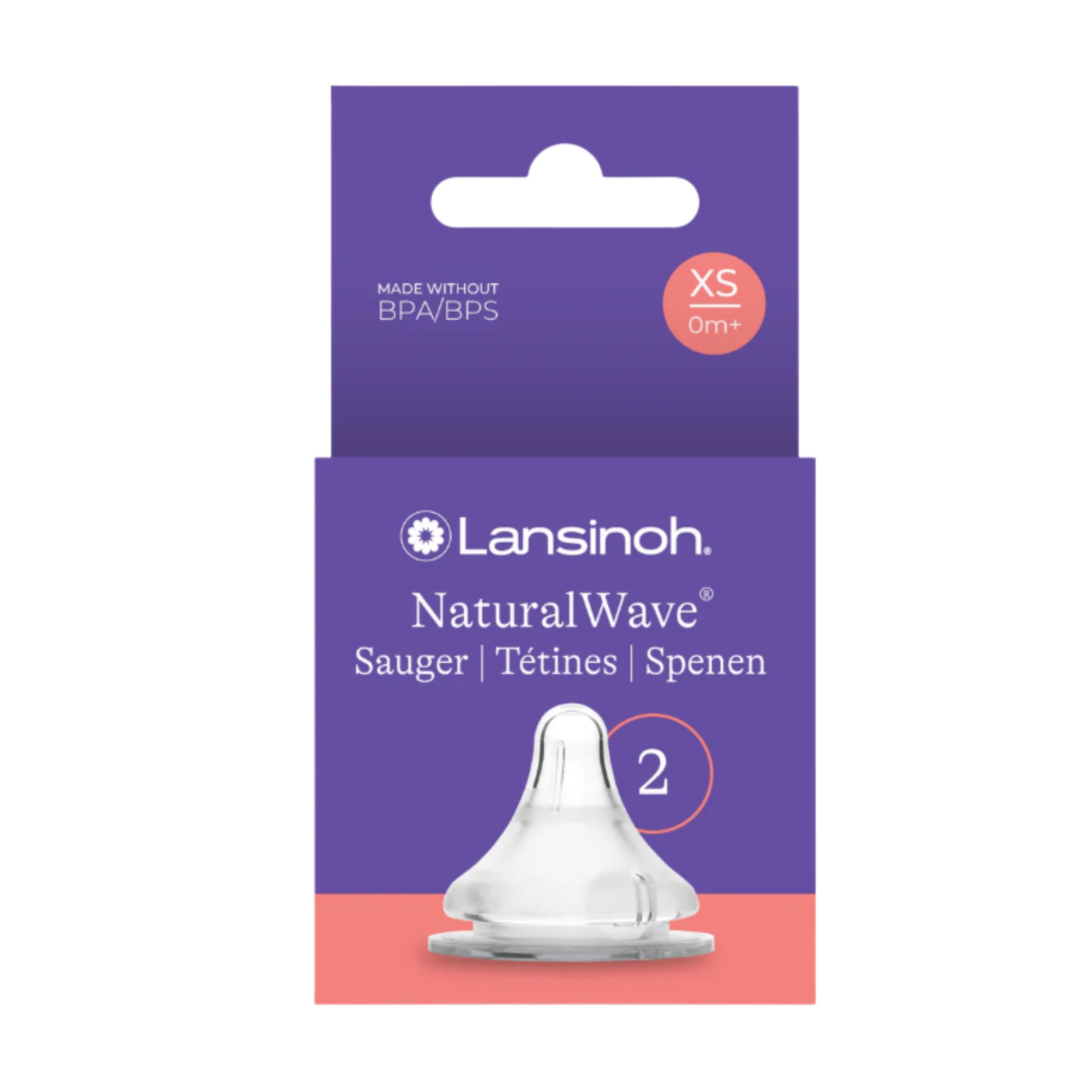 Lansinoh - Tétine Natural Wave XS x2 - Silicone Souple - Réduit la Confusion Sein-Tétine - Favorise Succion Naturelle - Compatible Biberons NaturalWave - Pour nouveau-nés