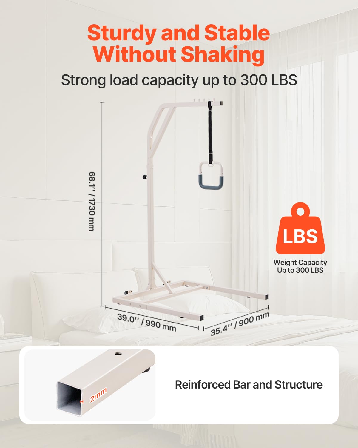 VEVOR Barra Trapezio da Letto con 2 Ruote, Barra Trapezio Autoportante Regolabile in Altezza, Facile da Installare, per Anziani Disabili, Ideale per Ospedale, Casa di Cura e Assistenza Domiciliare