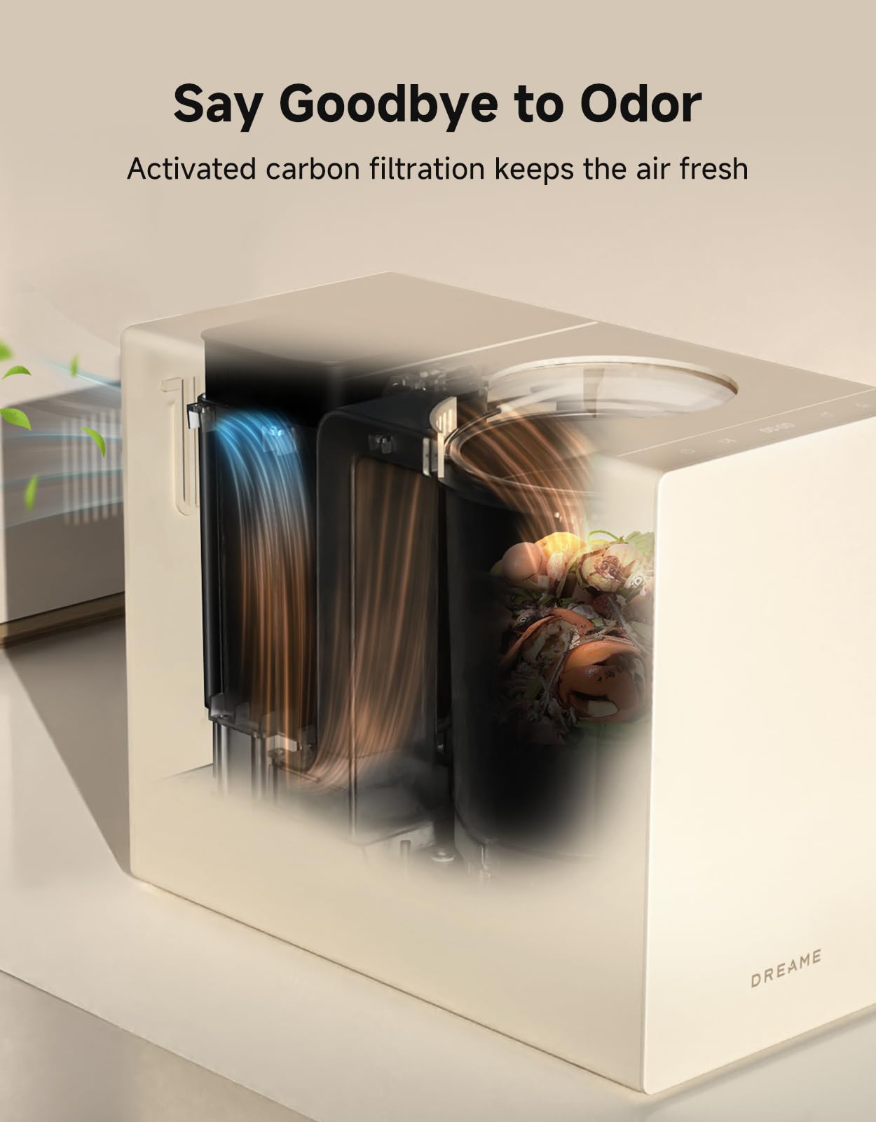 Dreame Compostador eléctrico para cocina, control inteligente de limpieza automática de alta temperatura, sin olor, sistema Trion de triple hoja, filtro de carbono lavable, silencioso de 27 dB