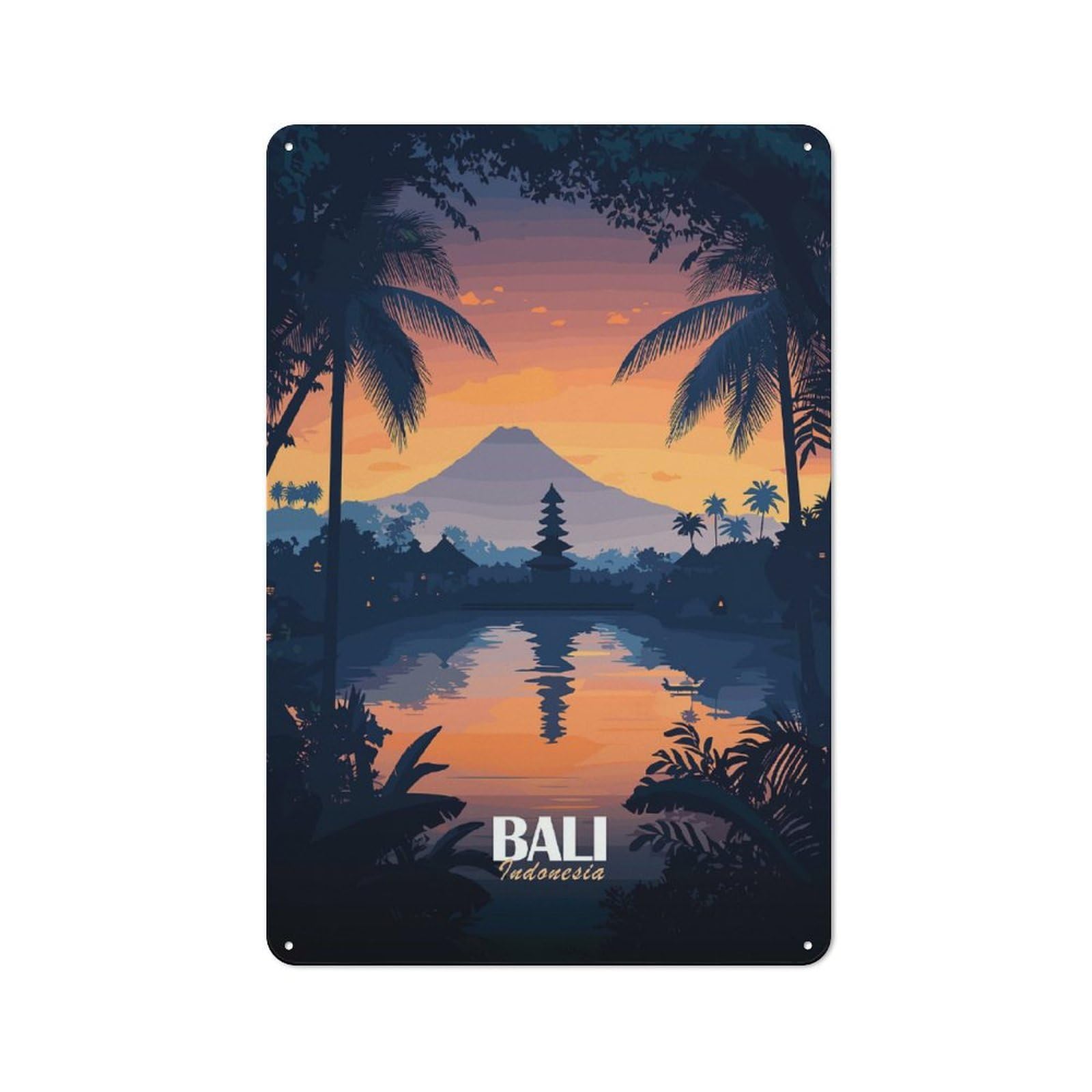 Junmoney Style-7 Retro Metal Wall Sign 30X20cm With Bali Indonesia Sunset Landscape For Home Bar Wall, A Decorative Gift For A Newly Furnished Home Bar