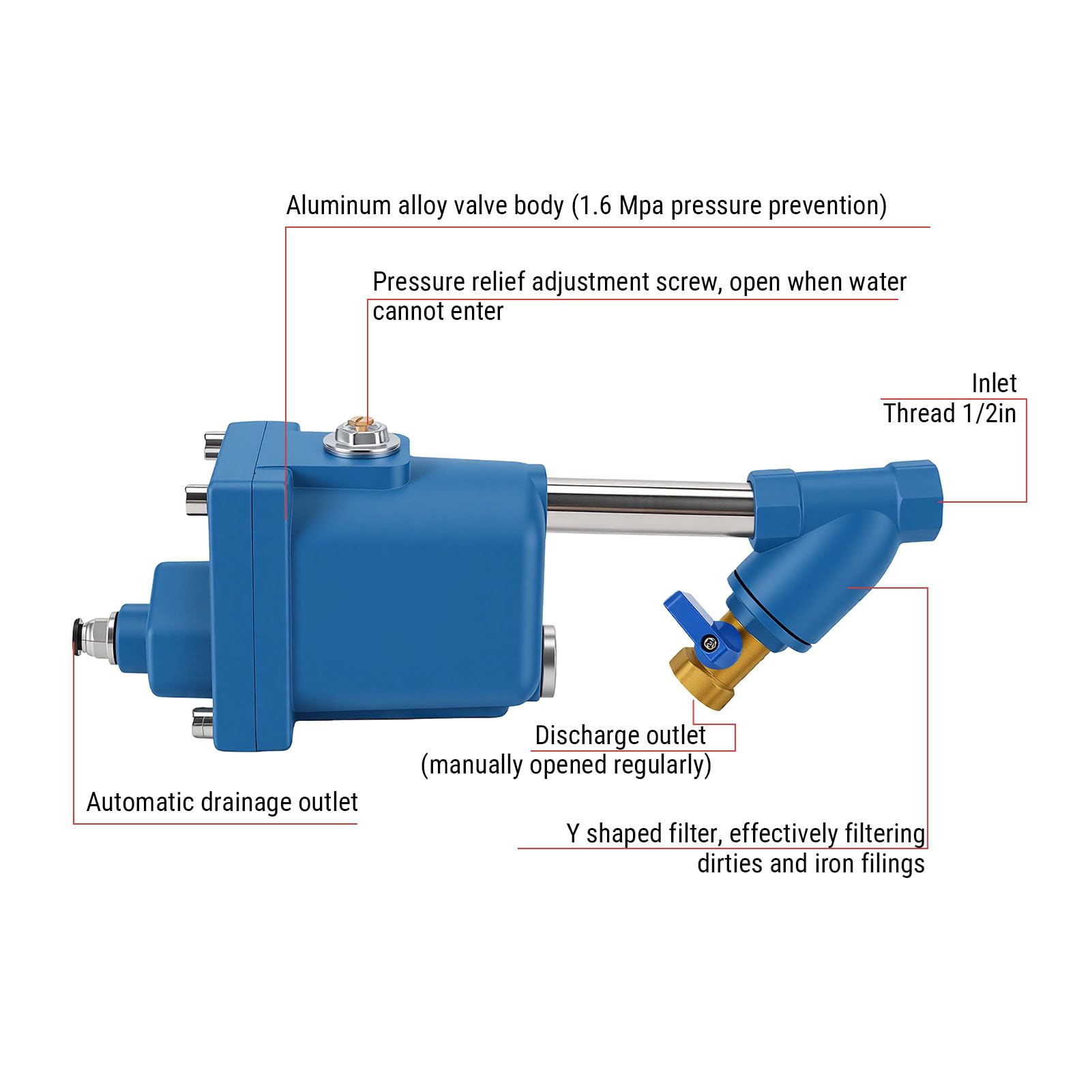 Valvola di Scarico Automatica Meccanismo a Galleggiante di Filtrazione Doppio Valvola di Scarico del Compressore d'Aria con Tubo di Estensione 30cm per Compressore d'Aria