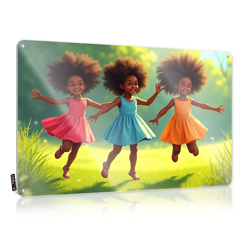 Sujd Girls Colour Poster Beautiful Decore Gift For Fisherman Three In Colorful Dresses Jumping On Grass. - Vintage Wall Decor For Farm(30X40cm)