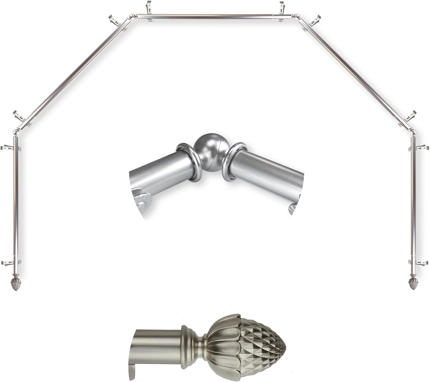 Kernel 13/16" 5-Sided Bay Window Curtain Rod 28-48" (Each Side) - Satin Nickel
