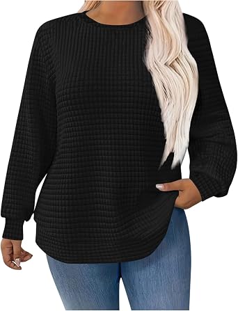 Plus Size Waffle Knit Tops for Women 4X Long Sleeve Thermal Warm Sweatshirts Sweater Waffle Knit Crew Neck Shirts