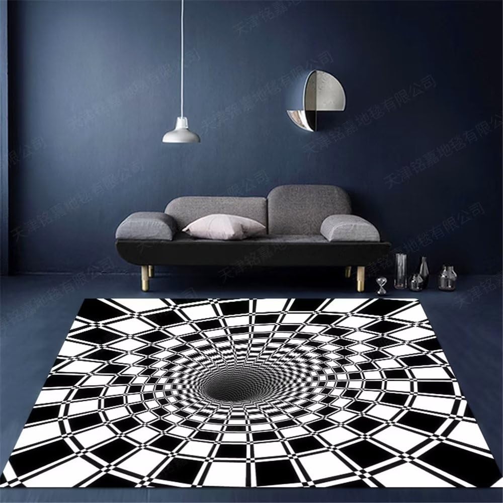 Tapis rectangulaire noir abstrait résistant pour chambre et bureau