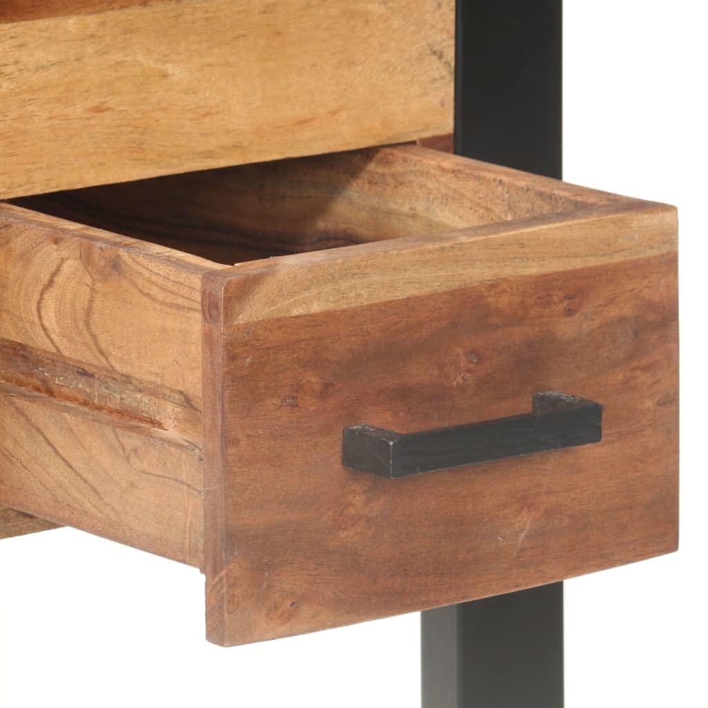Vintage Schreibtisch 110x50x76 cm aus massivem Akazienholz und Gummibaumholz mit Zwei Schubladen, Stahlgestell für Stabilität, vielseitig als Computertisch oder Bürotisch nutzbar