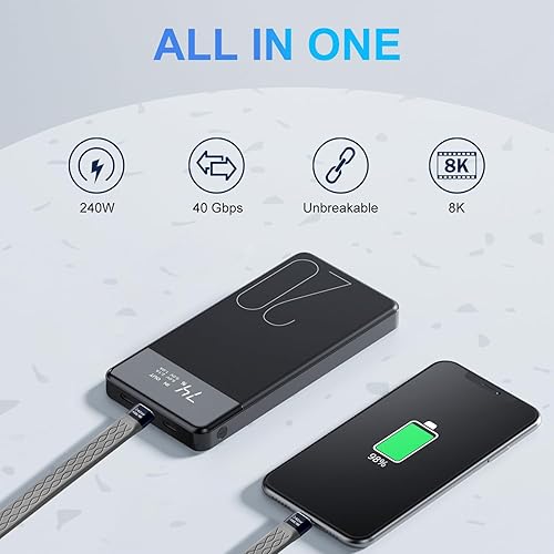 Miniatura 2 de Paquete de 2 adaptadores USB C Flex macho a macho de 0.4 pies, compatible con Thunderbolt 43, USB43, soporta carga rápida de 240 W, pantalla 8K,