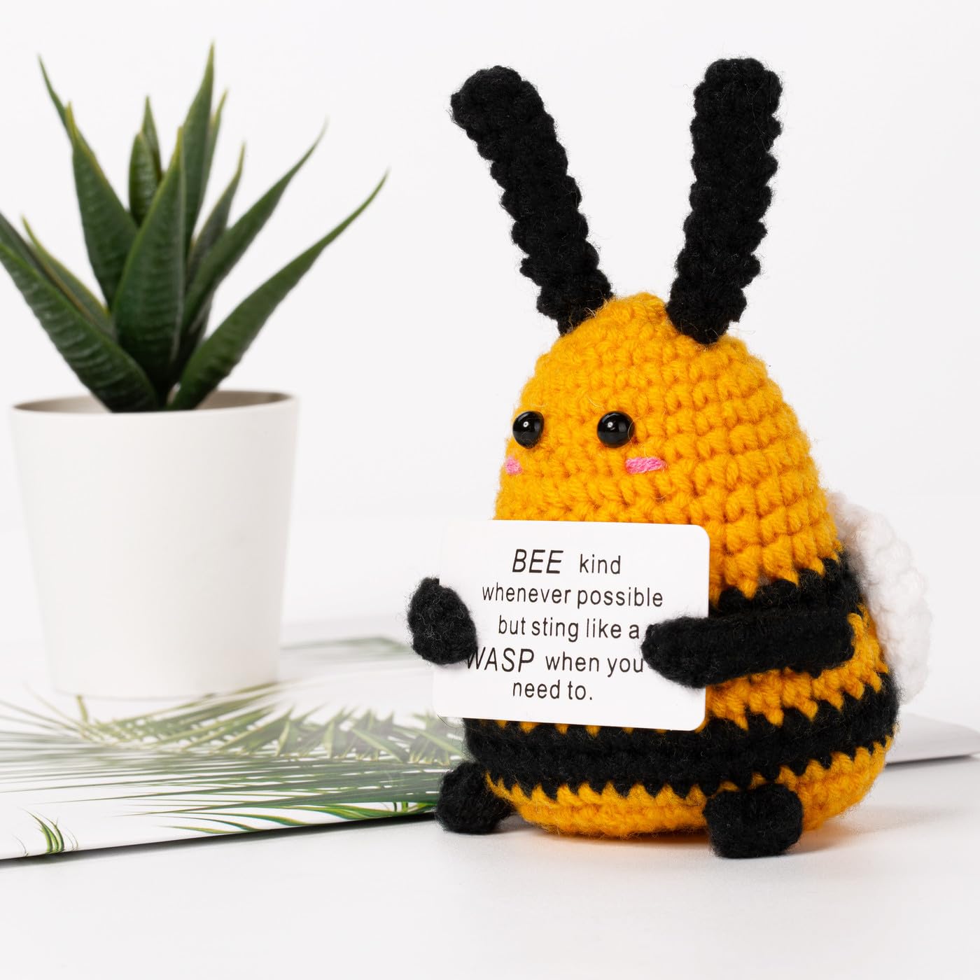 GUJOXILA Bee Emotional Support Gift Positive Crochet Animals Cheer up Inspirational Motivational Positive Gifts for Women Men Luck Cute Small Funny Crochet Gift