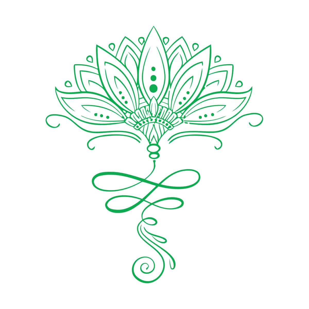 Vinyl Art Sticker Lotus Flower Ornament Yoga Studio 36x43.2cm Can Modify and add Information Small Green
