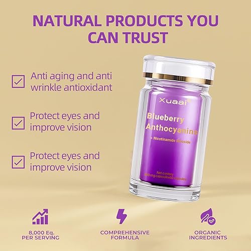 Miniatura 5 de Cápsulas de antocianinas de arándanos  Extracto de arándano 101, suplemento NAD+ premium con antocianina y luteína para apoyo antienvejecimiento,