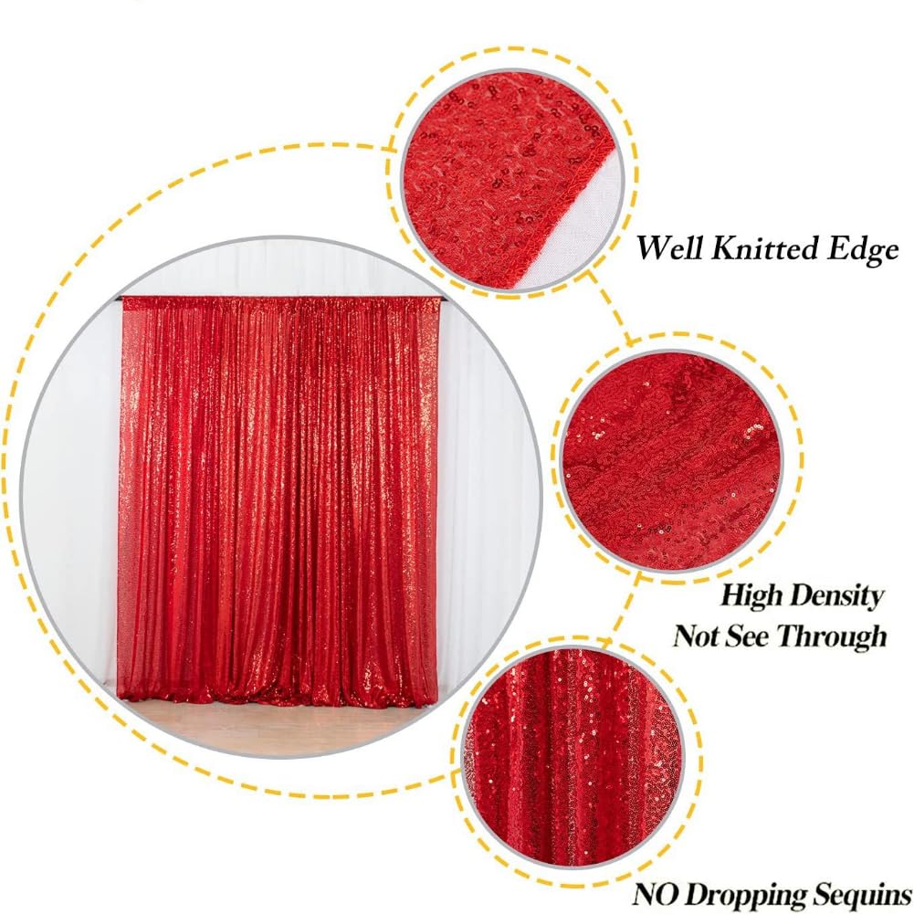 Rideau de fond à paillettes de 3 mm pour fête (rose rouge, 120 x 240 cm)