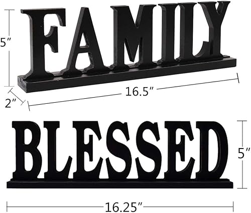 Miniatura 7 de Letrero de madera con texto en inglés Blessed Family para decoración del hogar, letrero de madera con letras recortadas para mesa, chimenea, mantel